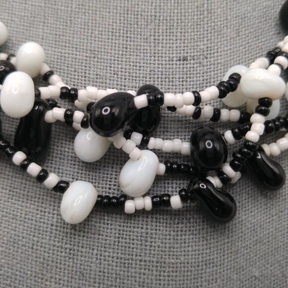 Handmade Black White Glass Beaded Necklace Drop Earrings, 22" & 2 3/4" - Picture 4 of 6